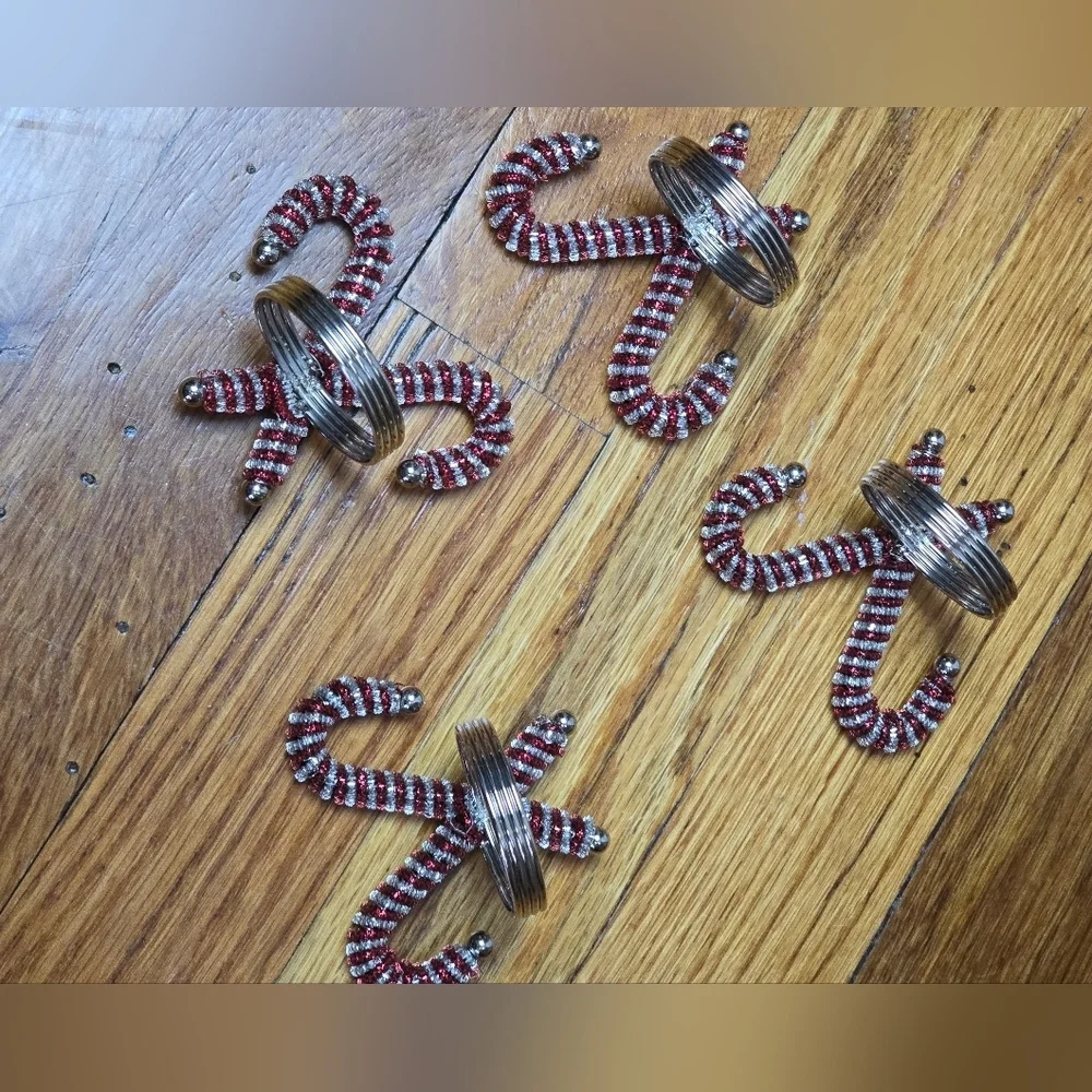 Sparkly Silver and Red Candy Cane Napkin Rings